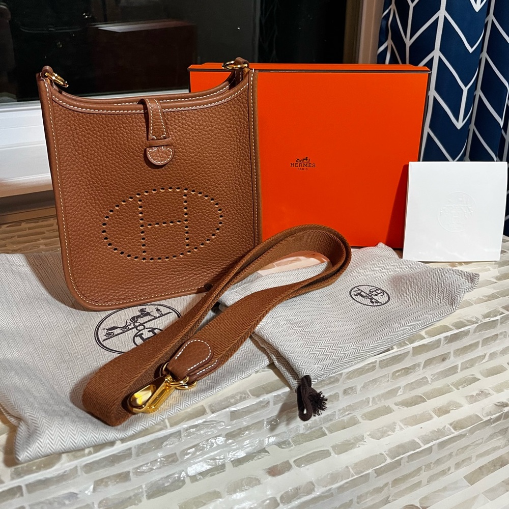 Brand New Hermes Evelyne 16 TPM Mini Gold/Gold Hardware with Box and Dustbags